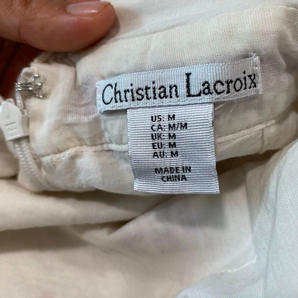 Christian Lacroix Embroidered Floral Midi Dress Cream Red Cotton Size M - Picture 4 of 8